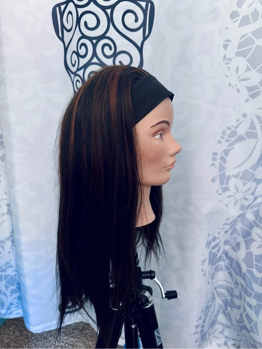 Black & Caramel Brown Highlighted Long Synthetic Headband Wig
